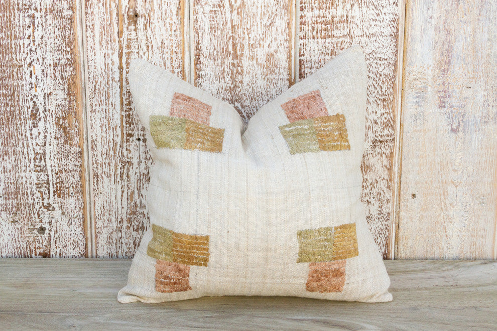 Akham Natural Embroidered Organic Silk Pillow