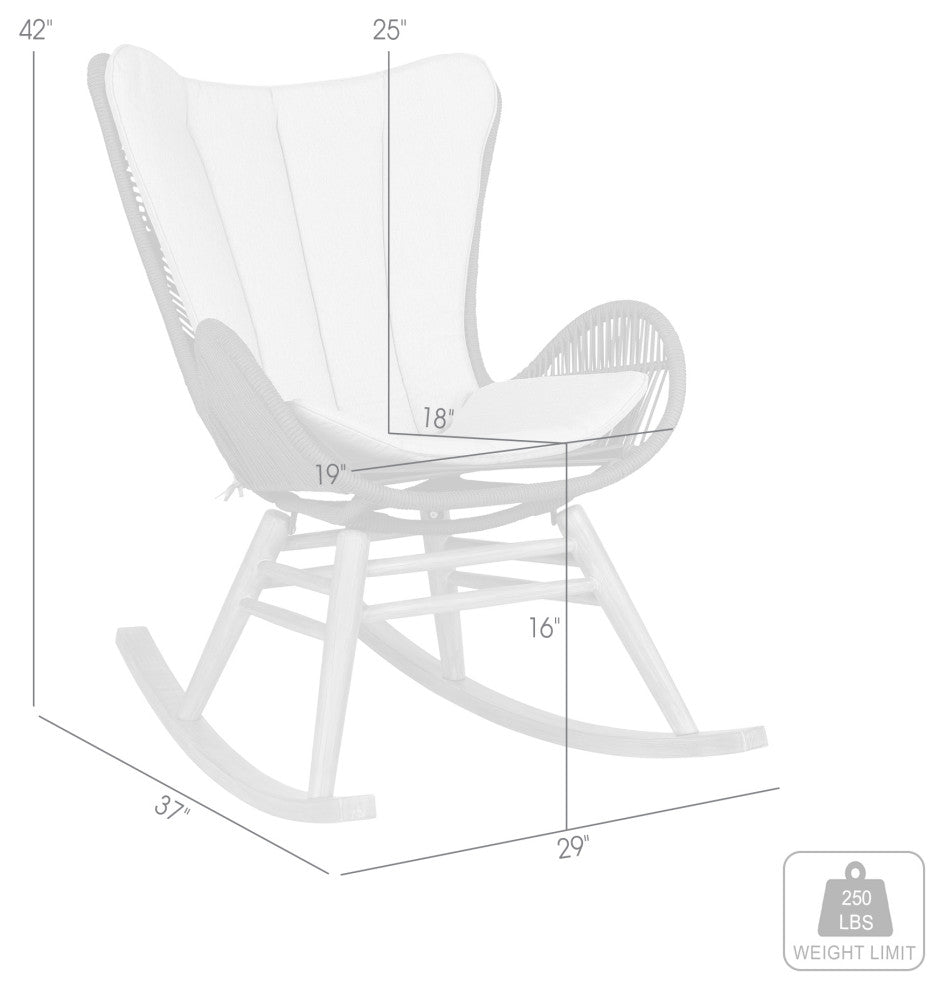Fanny Outdoor Patio Rocking Chair, Dark Eucalyptus Wood And Truffle Rope, Light Eucalyptus