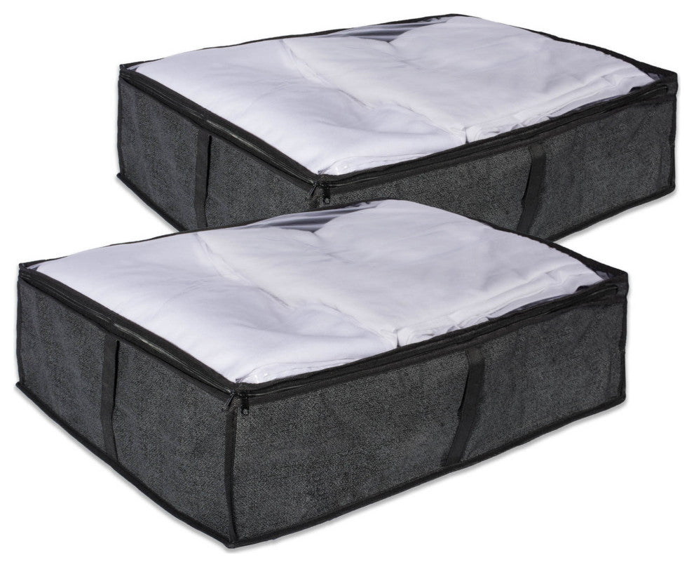 Medium Black Linen Under-The-Bed Soft Storage, Set Of 2