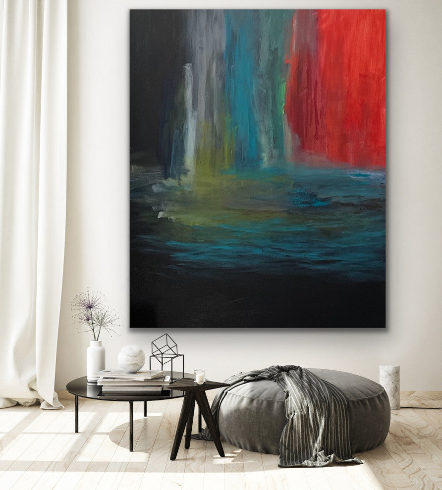 60x48" Original Minimal black abstract Painting Red wall art black and red decor
