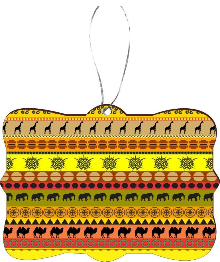 Yellow Orange African Tribal Print Design Rectangle Christmas Tree Ornament