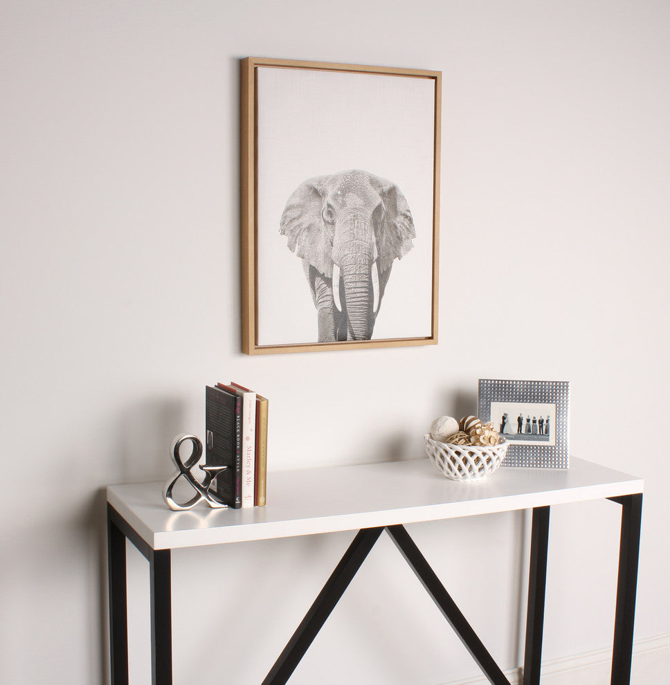 Sylvie Elephant Natural Framed Canvas Wall Art by Simon Te Tai