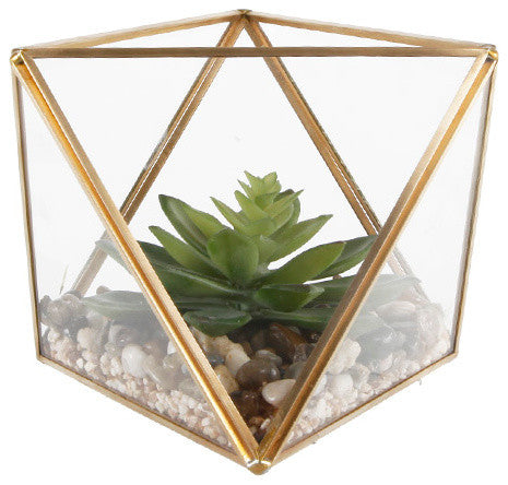 Glass Square Open Top Terrarium With Faux Succulents Garden, Md, 7"