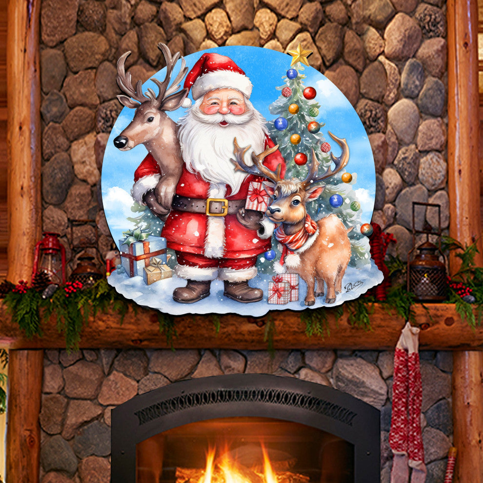 Santa With Reindeers Holiday Door Decor Christmas Decor