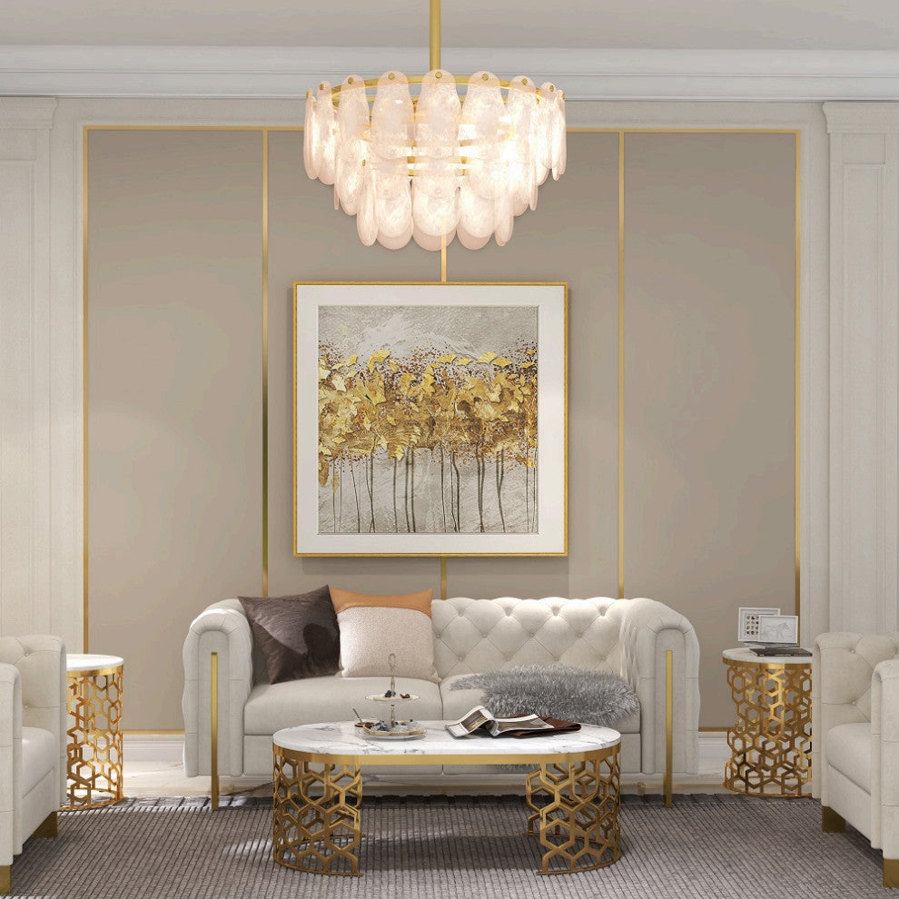 Cloude Modern 3 Tiered Cloud Glass Chandelier Adjustable Hanging Rod, 8-Light