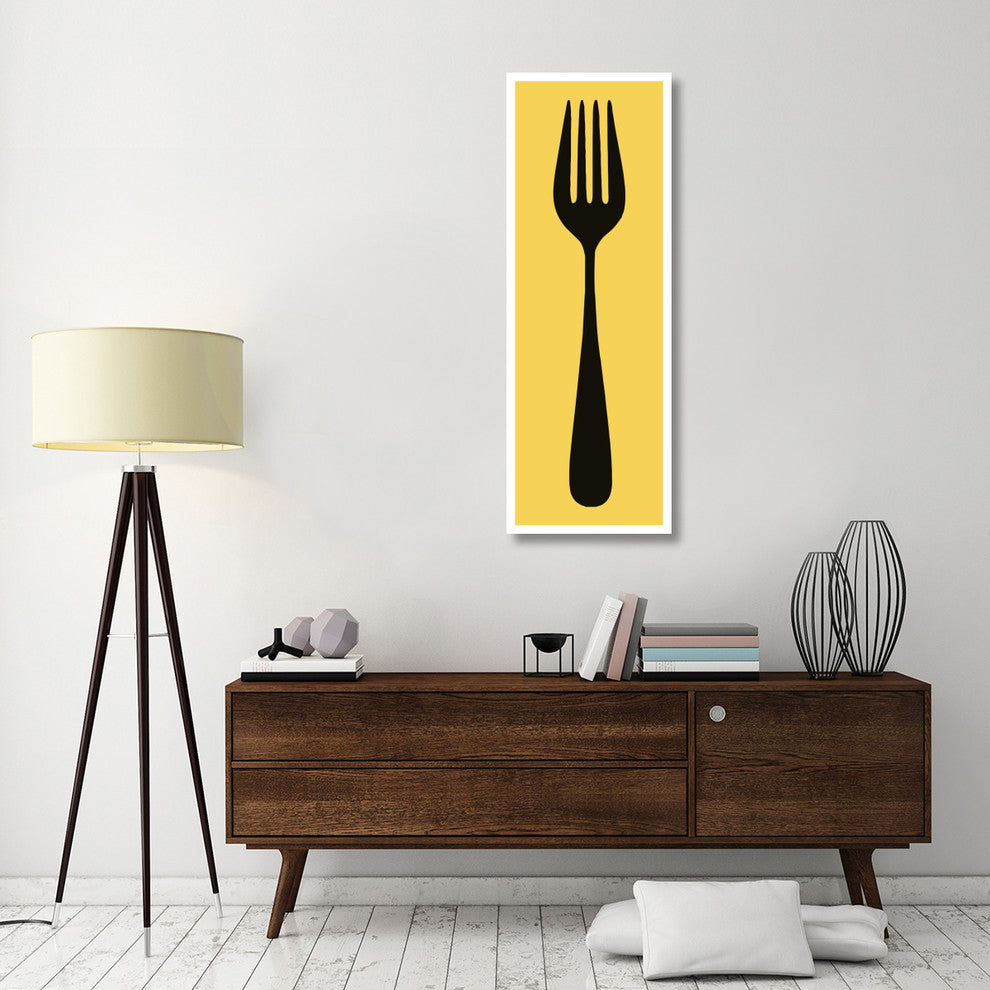 "Mealtime: Black on Yellow - Fork" Digital Paper Print by BG.Studio, 20"x56"