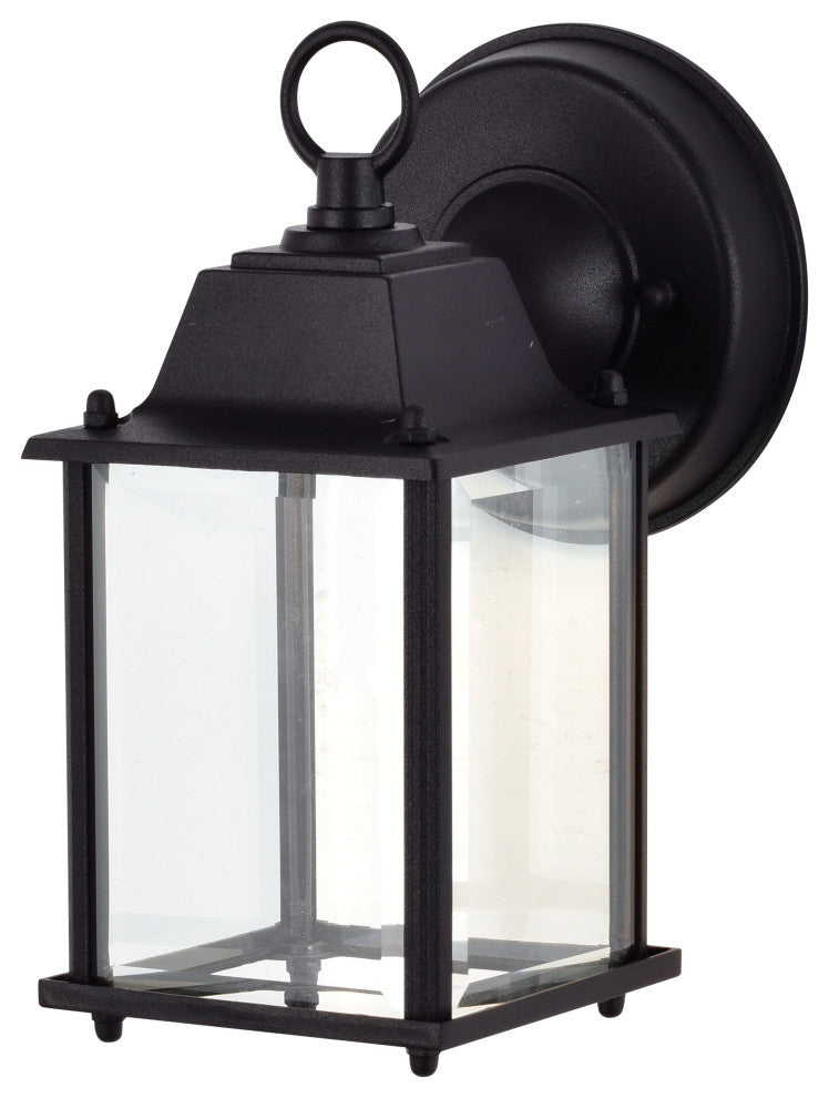 8W 3K LED Cube Lantern, Black Finish, Clear Beveled Glass