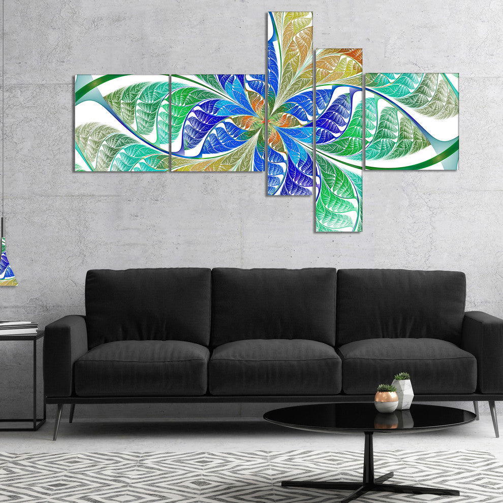 Light Blue Fractal Stained Glass, Abstract Canvas Art Print, 60"x32", 5 panels