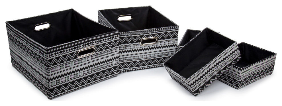 Zig Zag Fabric Storage Baskets, Set of 5, 15.5"x8.5", Black, White