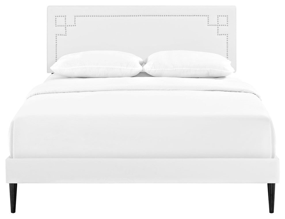 Modway Josie King Vinyl Platform Bed With Round Tapered Legs, White