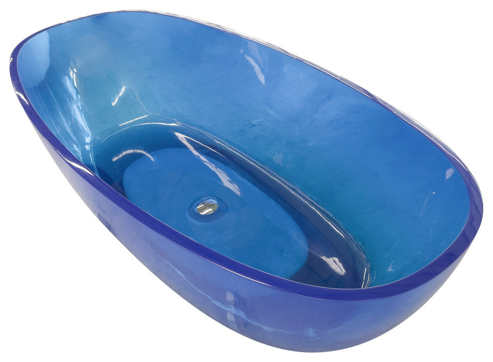 65 in.W Resin Freestanding Flatbottom Soaking Bathtub in Blue