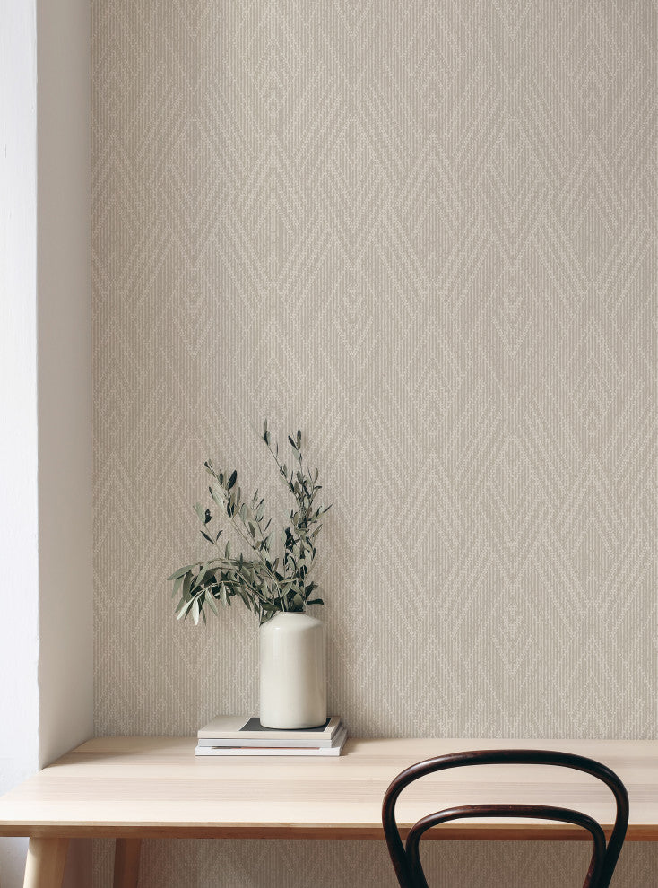 Woven Look Mixed Chevron Peel and Stick Vinyl Wallpaper, Warm Grey, 24"w X 108"h