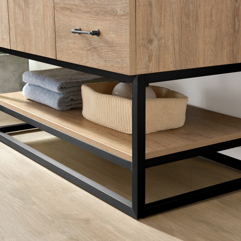 Alistair Vanity, North American Oak, Matte Black Hardware, 42", With Mirror