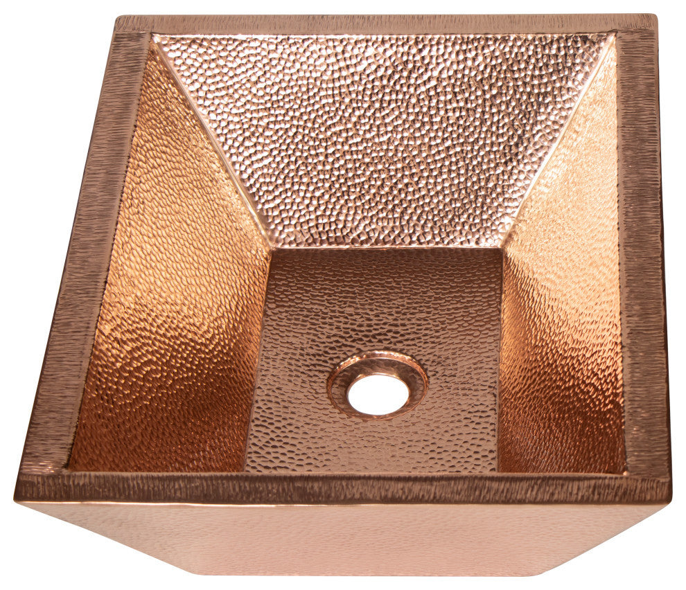 18" Rectangular Vessel Double Wall Hammered Copper Bathroom Sink, 17 Gauge