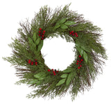 20" Cedar and Ruscus With Berries Artificial Wreath