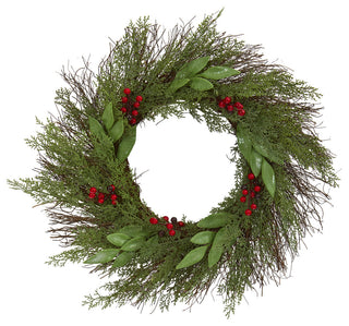 20" Cedar and Ruscus With Berries Artificial Wreath