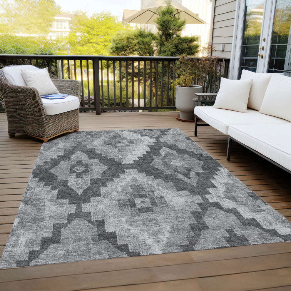 Machine Washable Indoor/Outdoor Chantille ACN1894 Gray 3' x 5' Rug