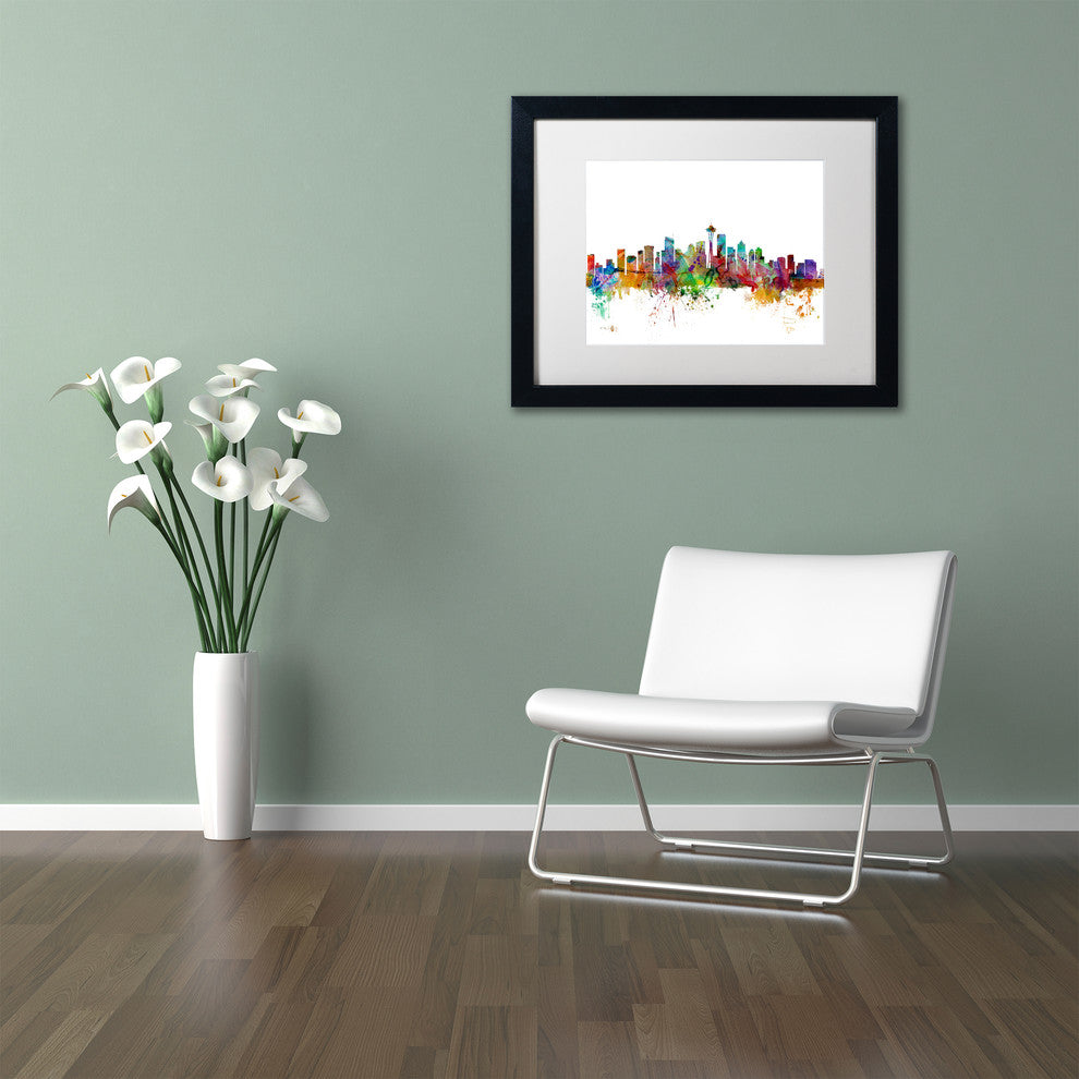 "Seattle, Washington Skyline" Matted Framed Canvas Art by Michael Tompsett