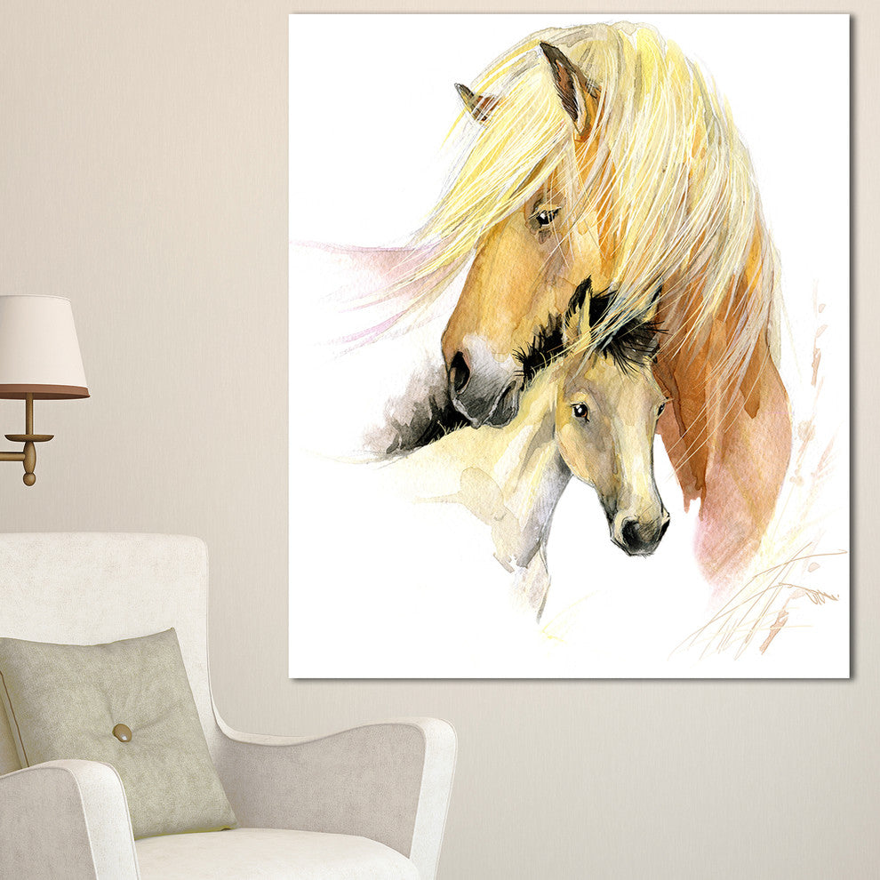 Horse Mom Baby Watercolor, Animal Canvas Art Print, 30"x40"