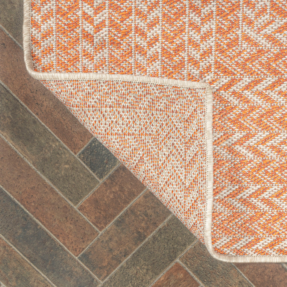 Chevron Modern Concentric Squares Indoor/Outdoor Area Rug, Orange/Cream, 3 X 5