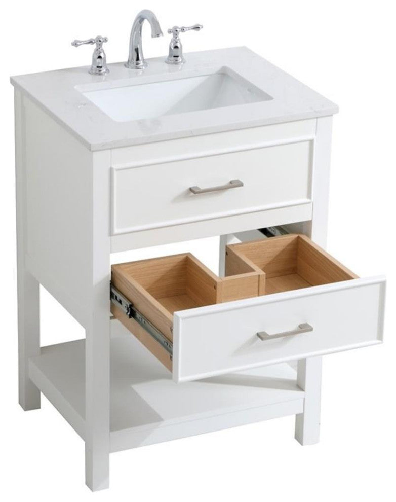 Elegant Decor Sinclaire 24" Single Quartz Top Bathroom Vanity in White
