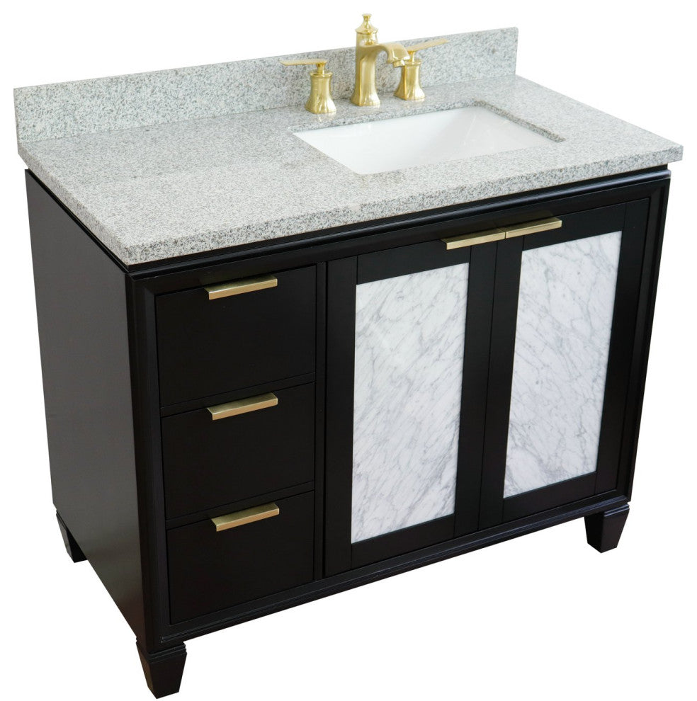 43" Single Vanity, Black Finish With Gray Granite