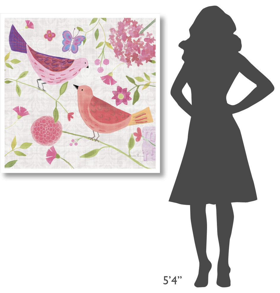 "Damask Floral and Bird IV v2" Digital Paper Print by Farida Zaman, 38"x38"