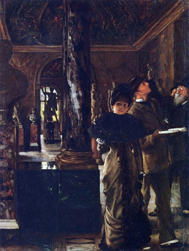 James Tissot Foreign Visitors at The Louvre, 21"x28" Gallery Wrapped Canvas