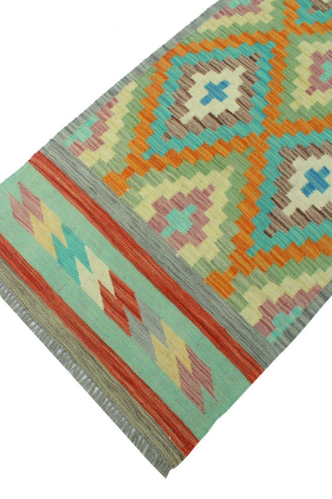 Sangat Kilim Brayden Rust/Turquoise Runner, 2'7x12'10