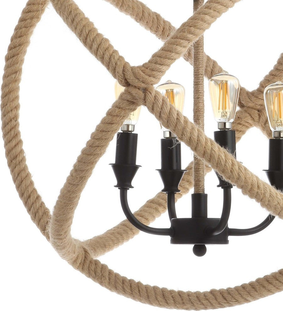 Soka 4-Light 20" Adjustable Rope Globe LED Chandelier, Black and Brown