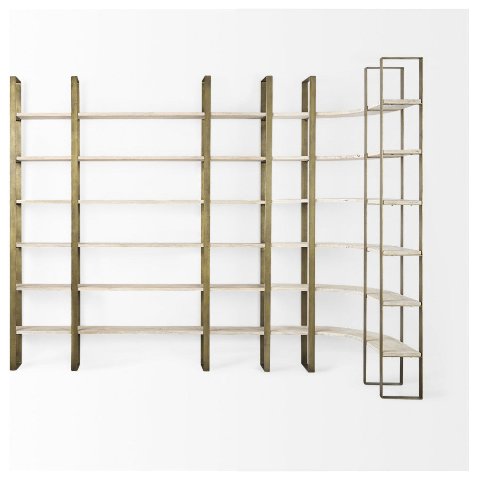 Gold Iron Framed Curved Wooden Shelving Unit