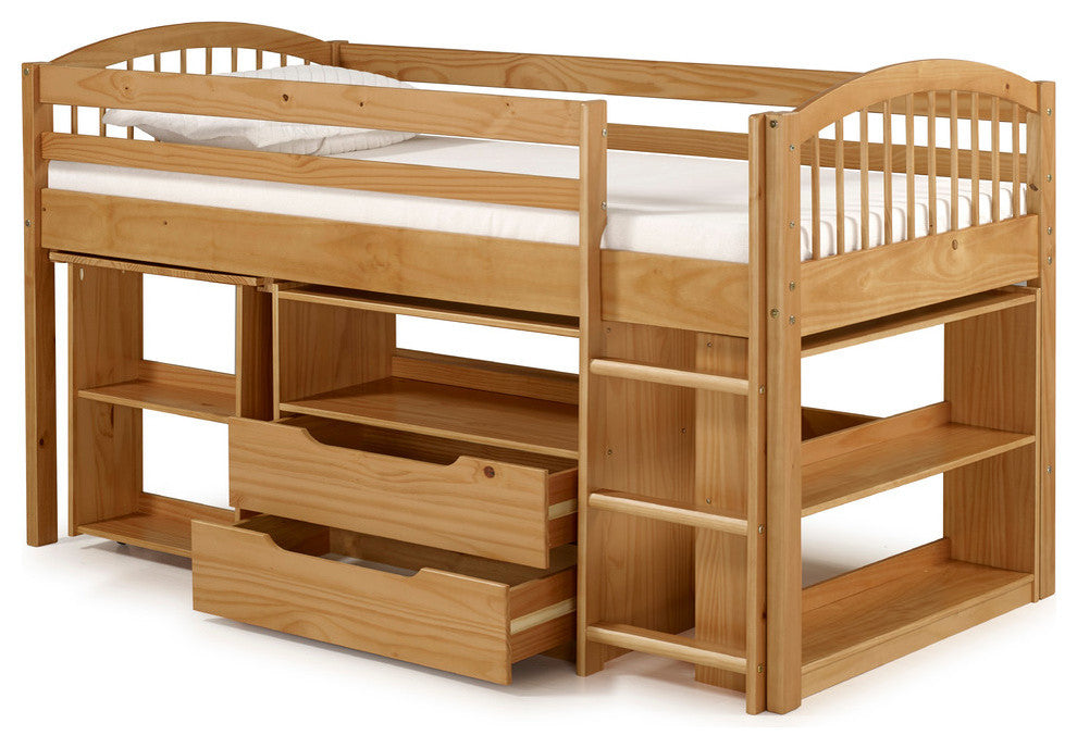 Addison Junior Loft with Storage Drawers and Bookshelf, Cinnamon