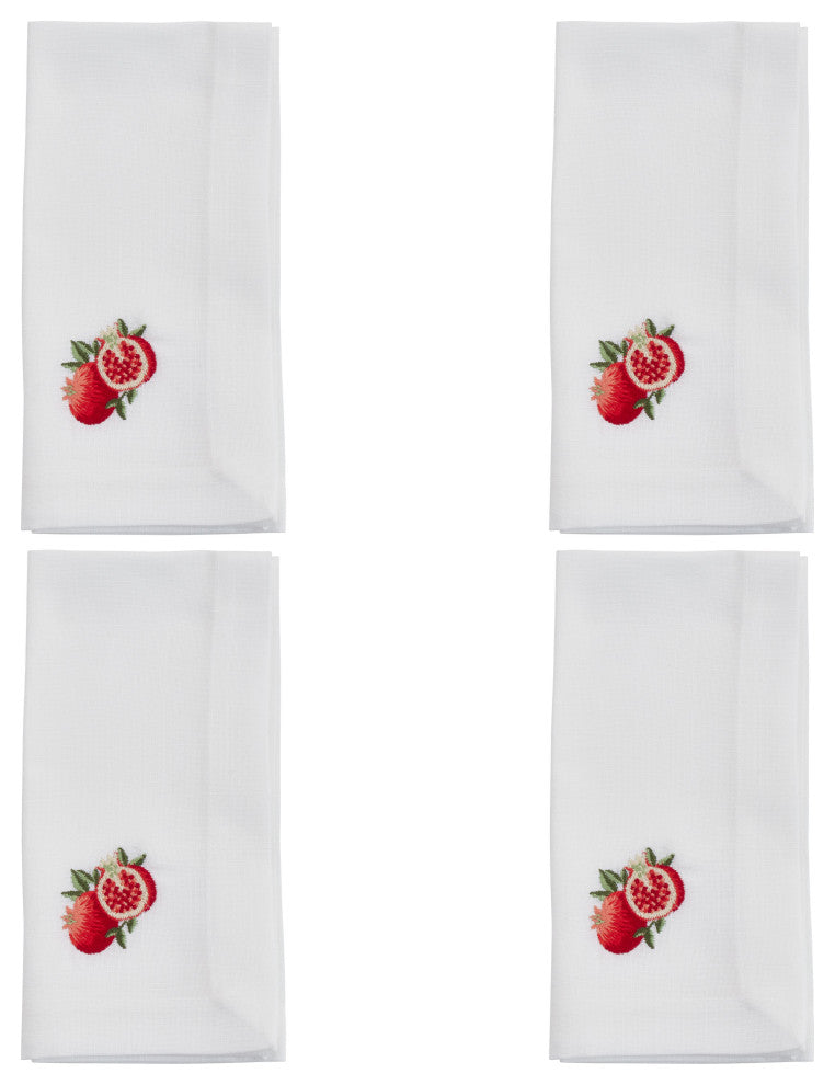 EmbroideredTable Napkins With Pomegranate Design (Set of 4), White, 20"x20"