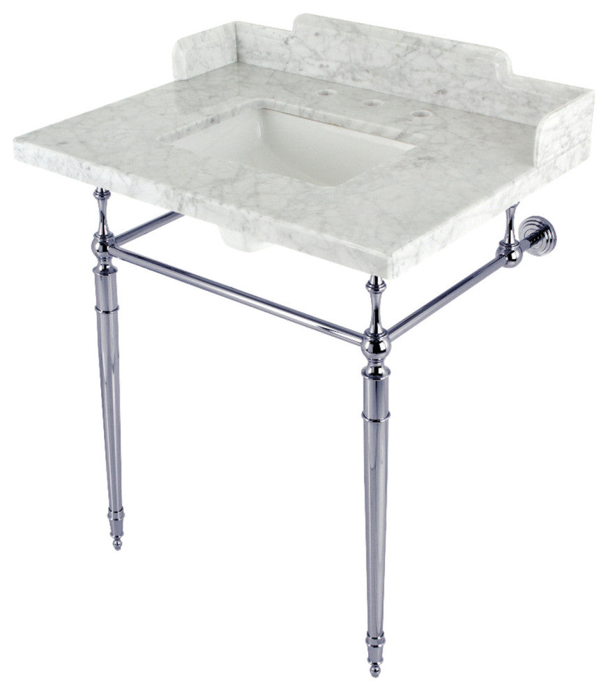LMS3022M8SQ1 30" Carrara Marble Console Sink with Brass Legs