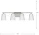 Vertex Collection Four-Light Brushed Nickel Etched White Glass Bath Light