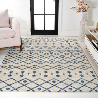 Aksil Moroccan Beni Souk Area Rug, Cream/Navy, 8 Ft. X 10 Ft.