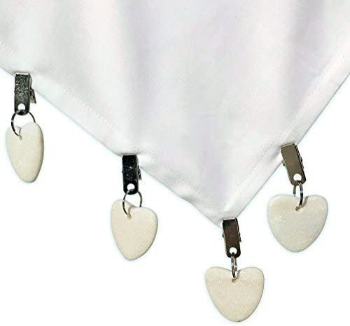 Natural Stone Hearts Table Cloth Weights on Clip Hangers, White, Set of 4