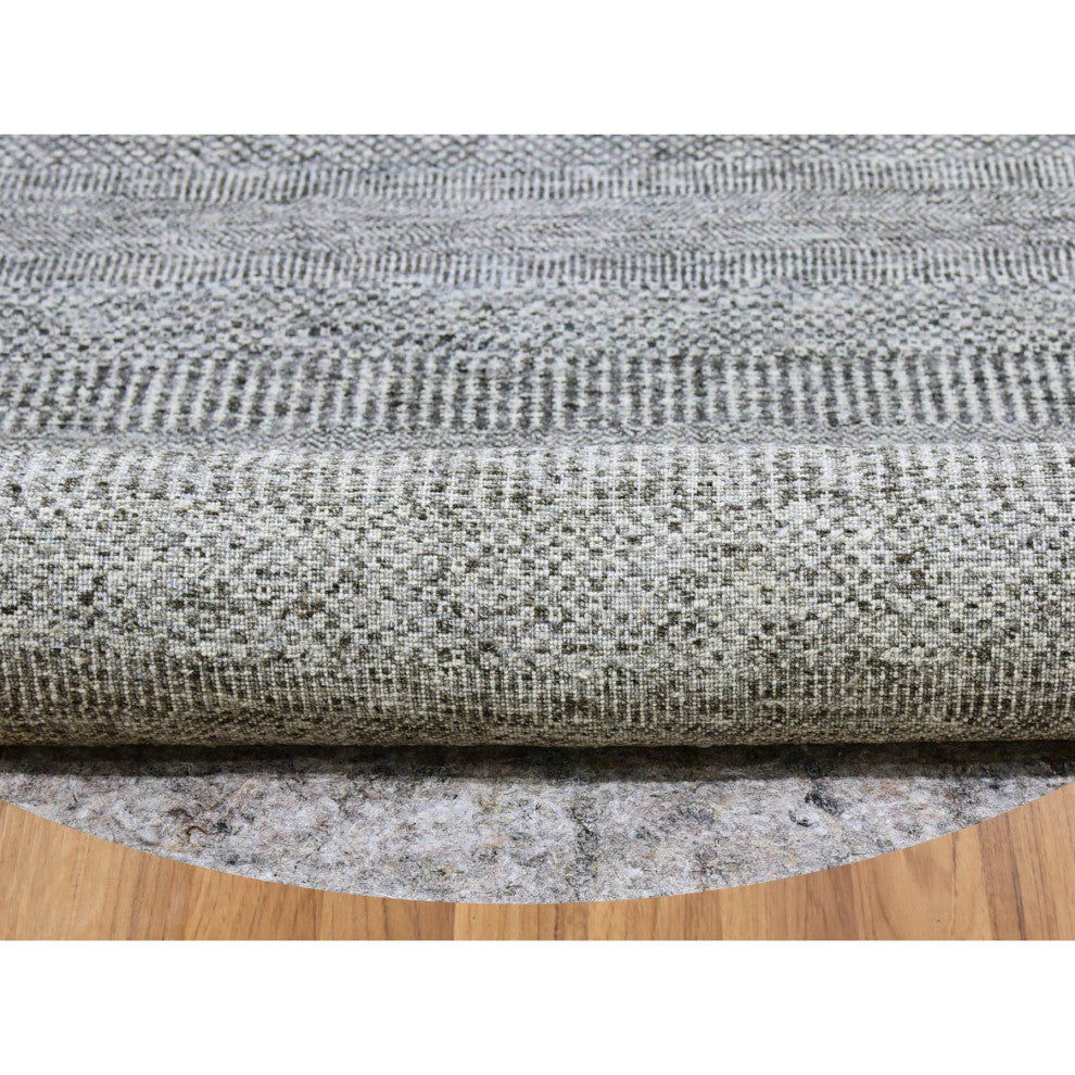 Storm Gray Grass Design Organic Undyed Wool Hand Knotted Round Rug 11'2"x11'2"