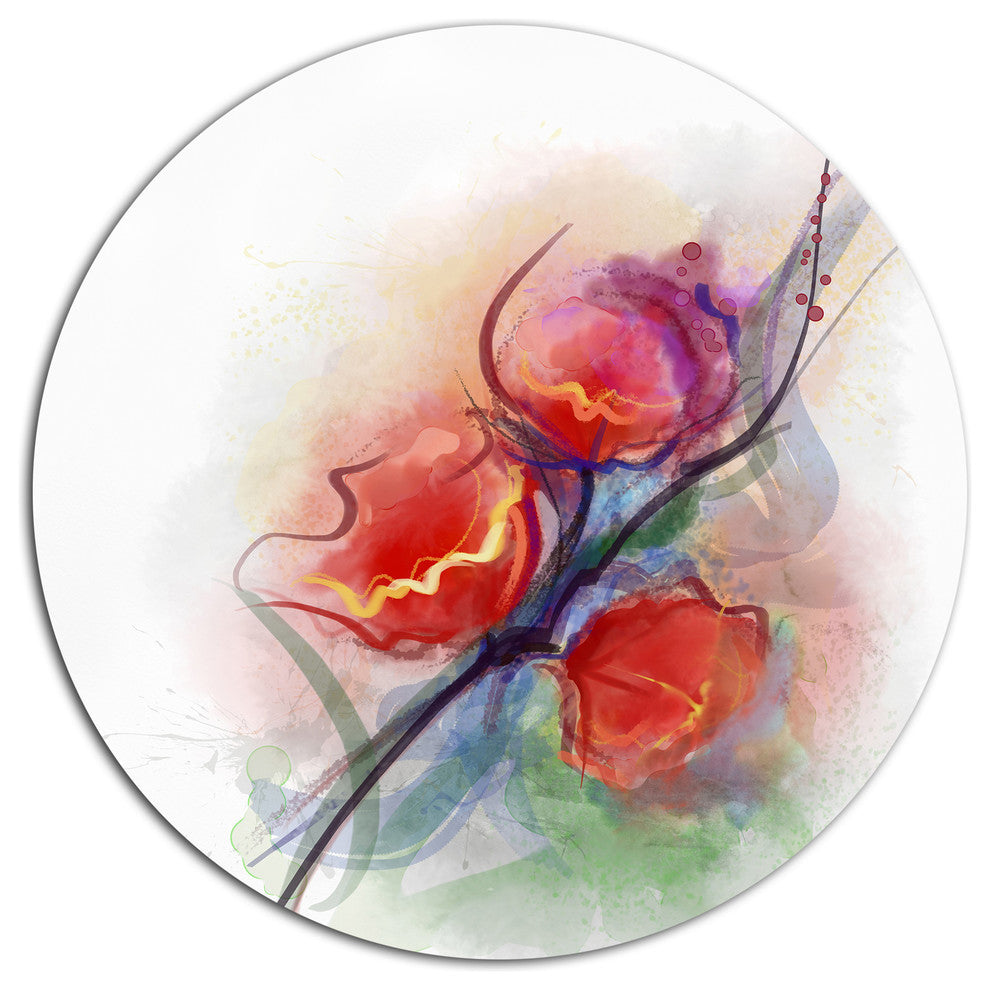 Soft Floral Watercolor On Splashes, Floral Disc Metal Artwork, 23"