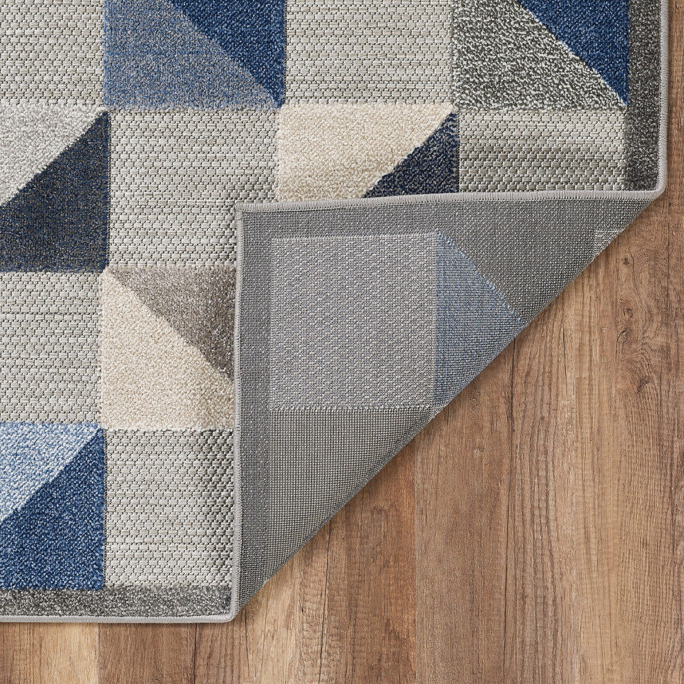 3"x5" Blue Gray Triangle Indoor Outdoor Area Rug