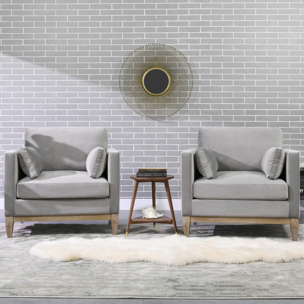 Knox 36" Modern Farmhouse Arm Chair, Opal Gray Velvet