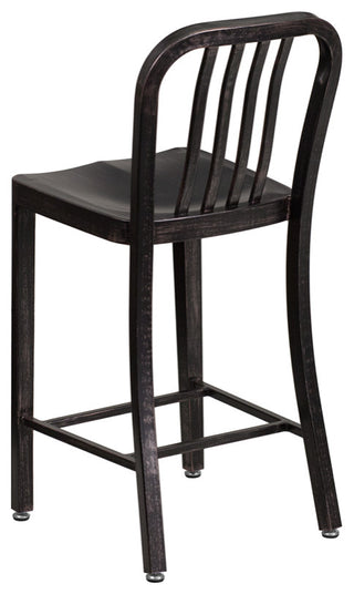 24"High Black-Antique Gold Metal Indoor-Outdoor Counter Height Stool, Back