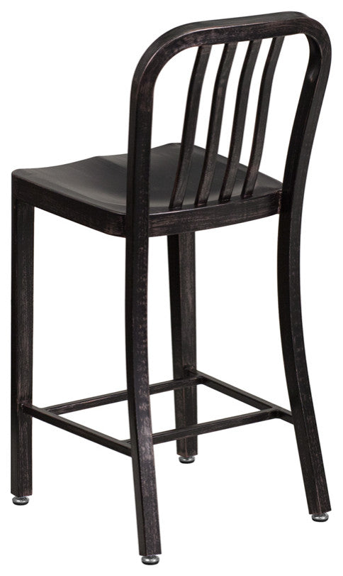 24"High Black-Antique Gold Metal Indoor-Outdoor Counter Height Stool, Back