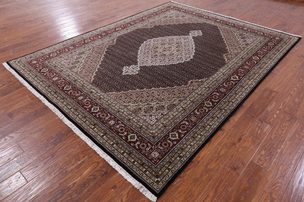 Persian Tabriz Hand Knotted Wool and Silk Rug 7' 9" X 10' 1" Q8901