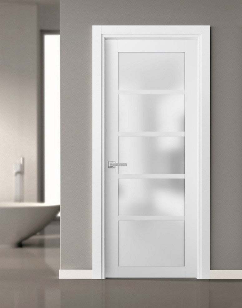 Solid Interior French |Quadro 4002 White Silk with Frosted Glass |-36x96-Frosted