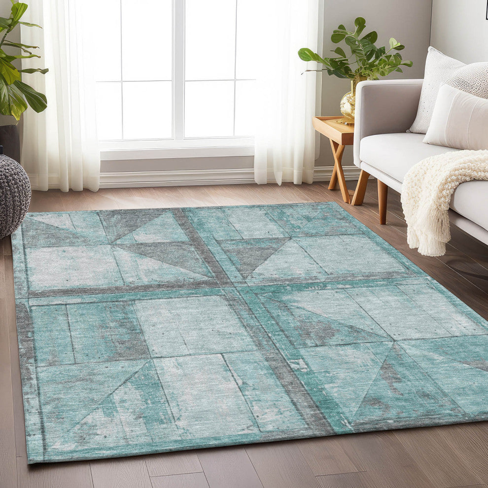 Machine Washable Indoor/Outdoor Chantille ACN1875 Teal 3' x 5' Rug