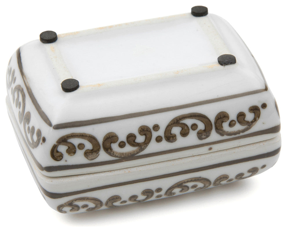 3 1/2" Floral Brown and White Porcelain Small Jewelry Box