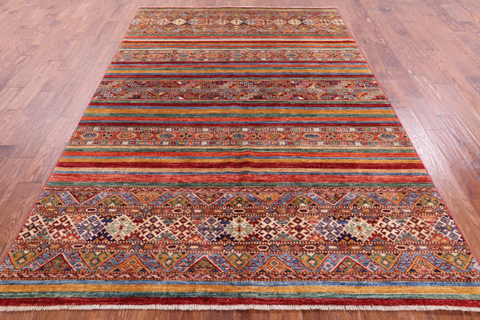 6' 7" X 9' 9" Handmade Super Kazak Khorjin Wool Rug Q10986