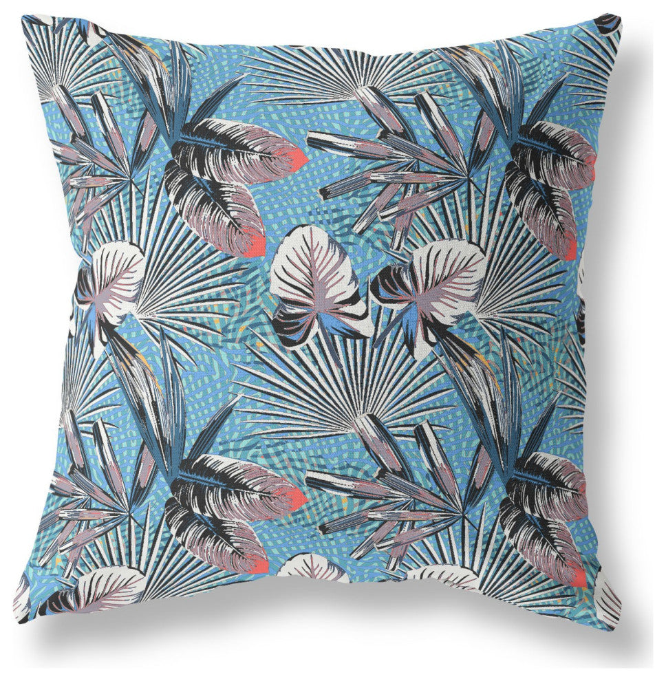 20" Black Blue Tropical Indoor Outdoor Throw Pillow