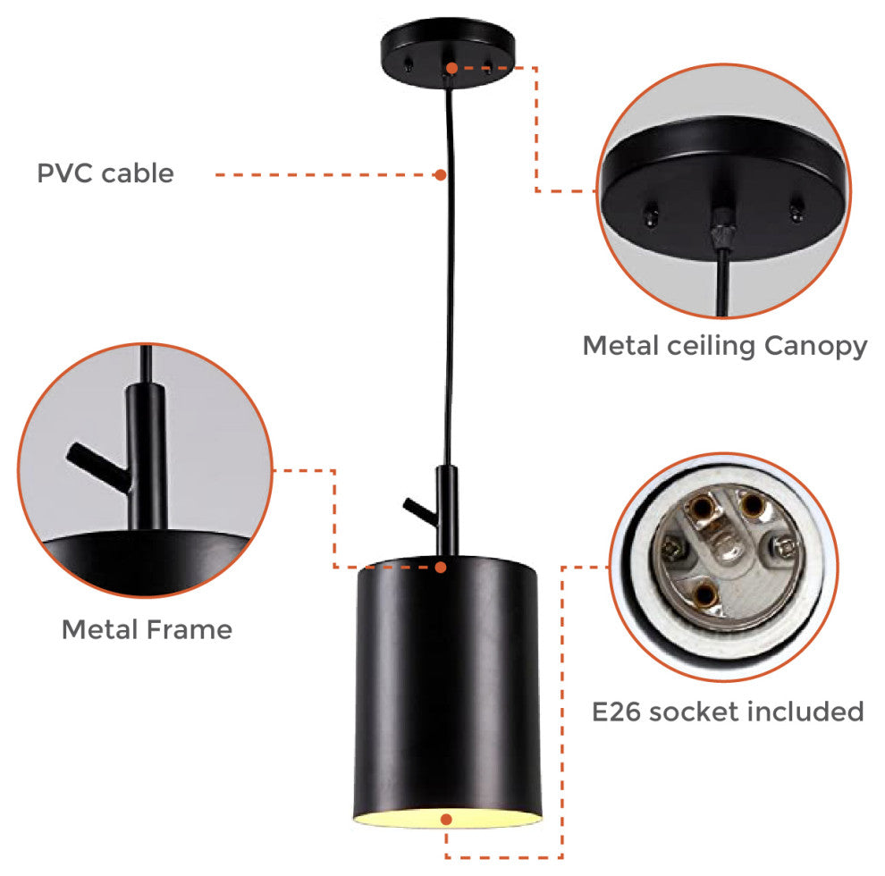 1 Light black pendant Edison Style Hanging light Kitchen Island Ceiling light